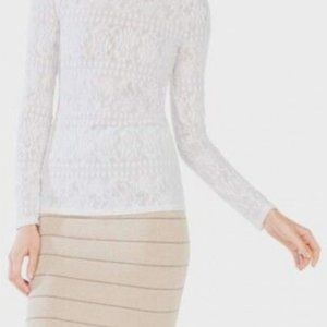 NWOT BCBGMAXAZRIA WHITE WYLIE LONG SLEEVE LACE TOP  SIZE M